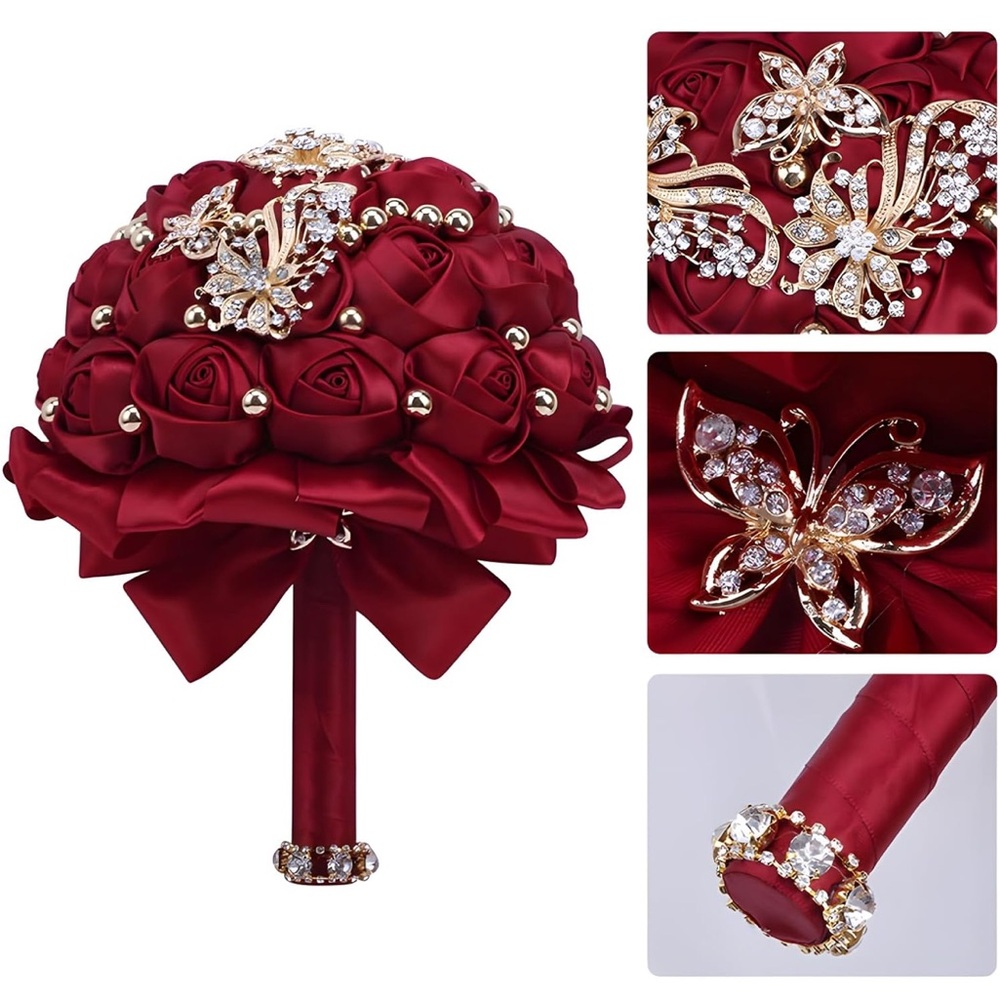 Elegant Red Bridal Bouquet with Gold Accents